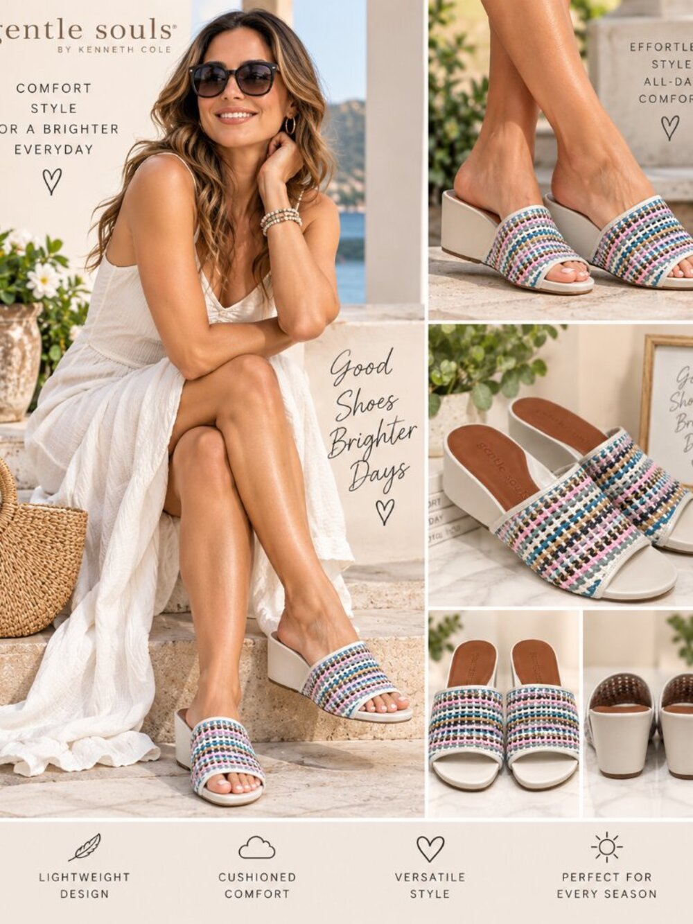 Gentle Souls By Kenneth Cole Multicolor Woven Wedge Slide Sandals Size 7.5 NEW